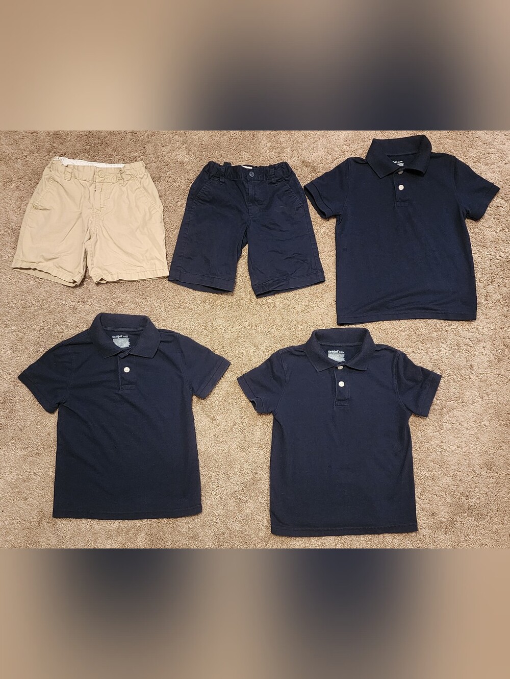 Boys Size 4-5 XS Uniforms, 3 Polo Shirts, Size 5 & 6/7 Shorts, Flaws Shown